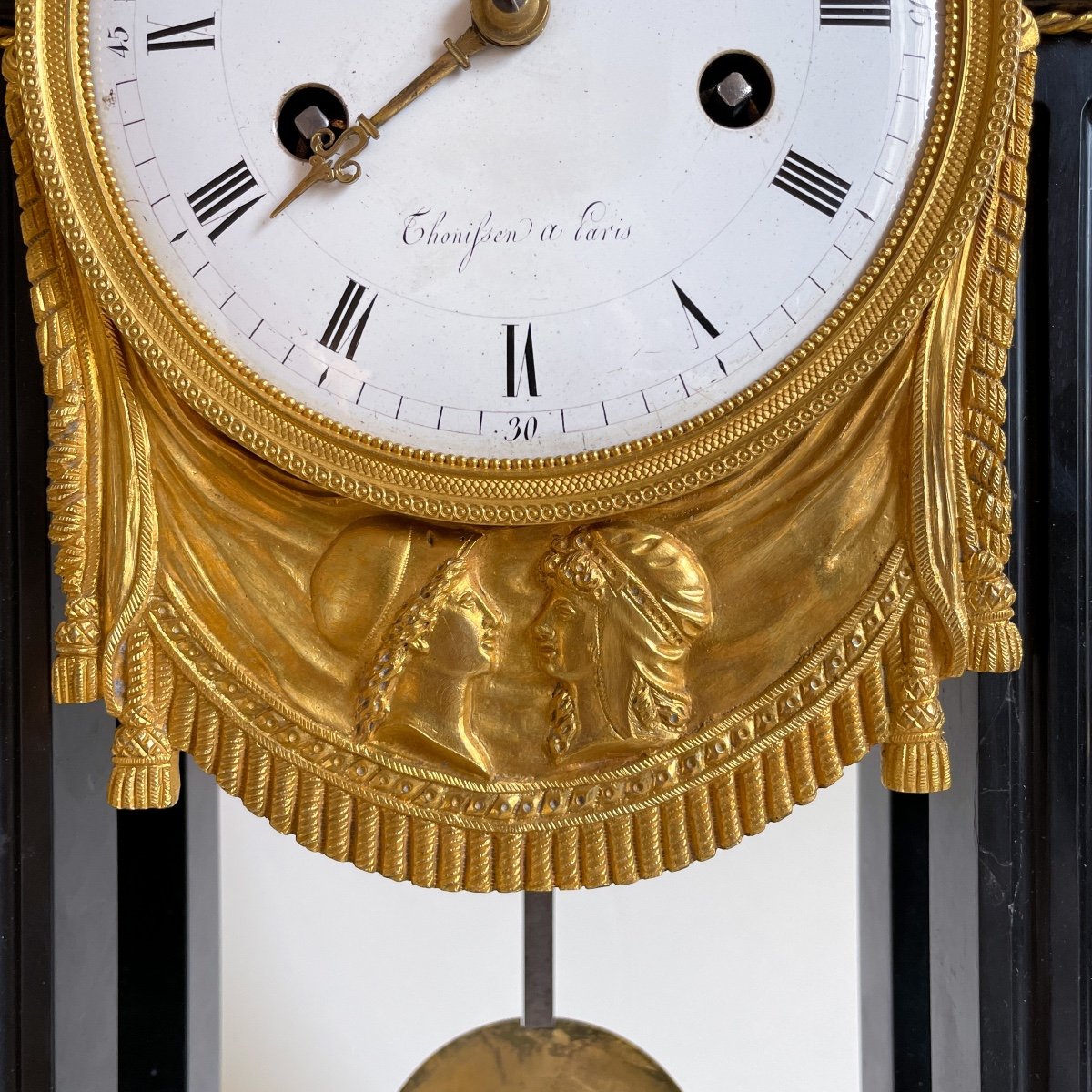 Thonifsen à Paris Empire Period Portico Clock Black Marble Gilt Bronze Early M XIXth Century-photo-3