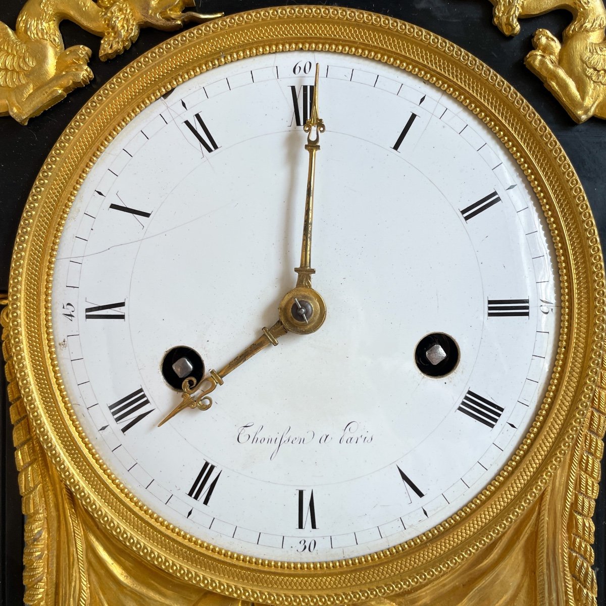 Thonifsen à Paris Empire Period Portico Clock Black Marble Gilt Bronze Early M XIXth Century-photo-4