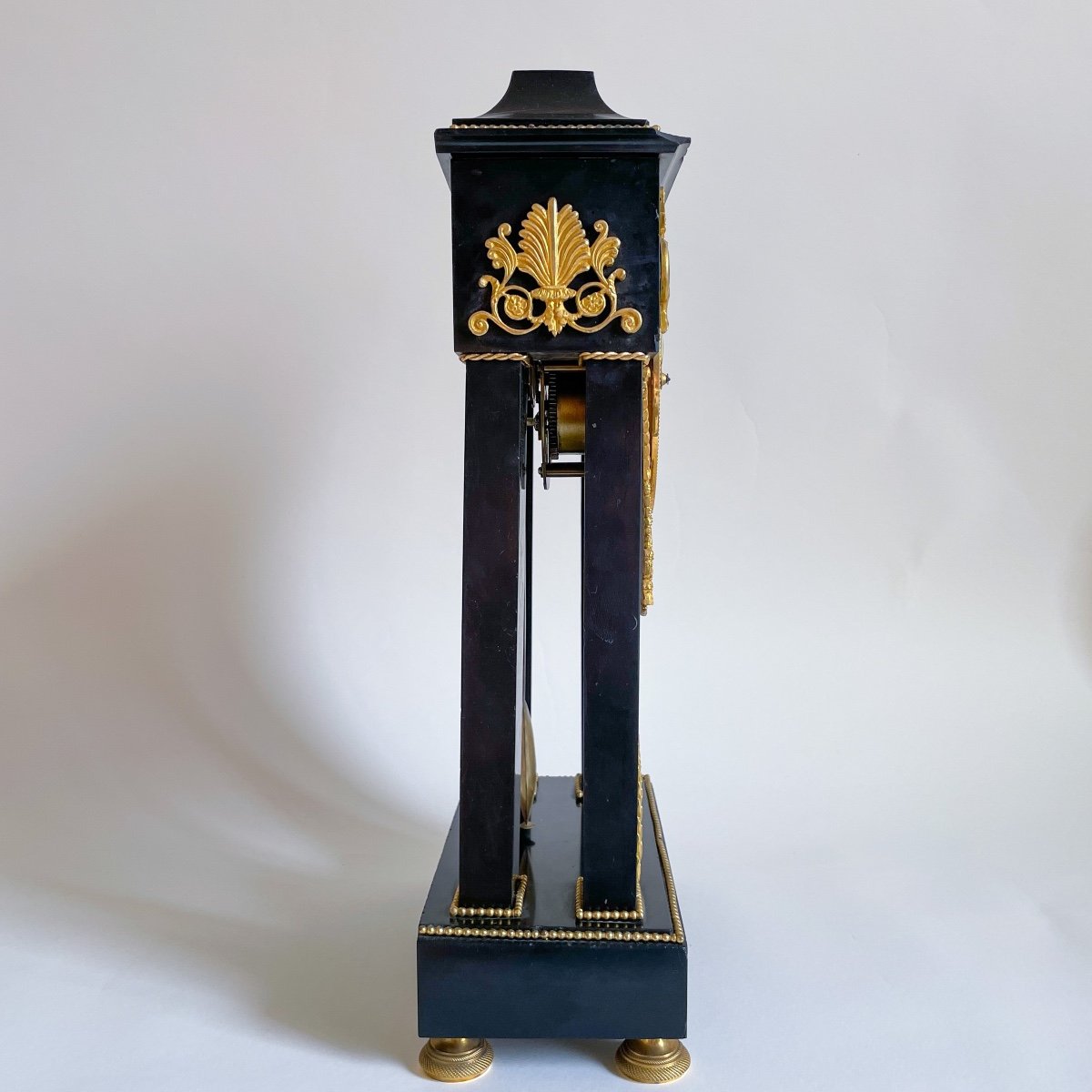 Thonifsen à Paris Empire Period Portico Clock Black Marble Gilt Bronze Early M XIXth Century-photo-2
