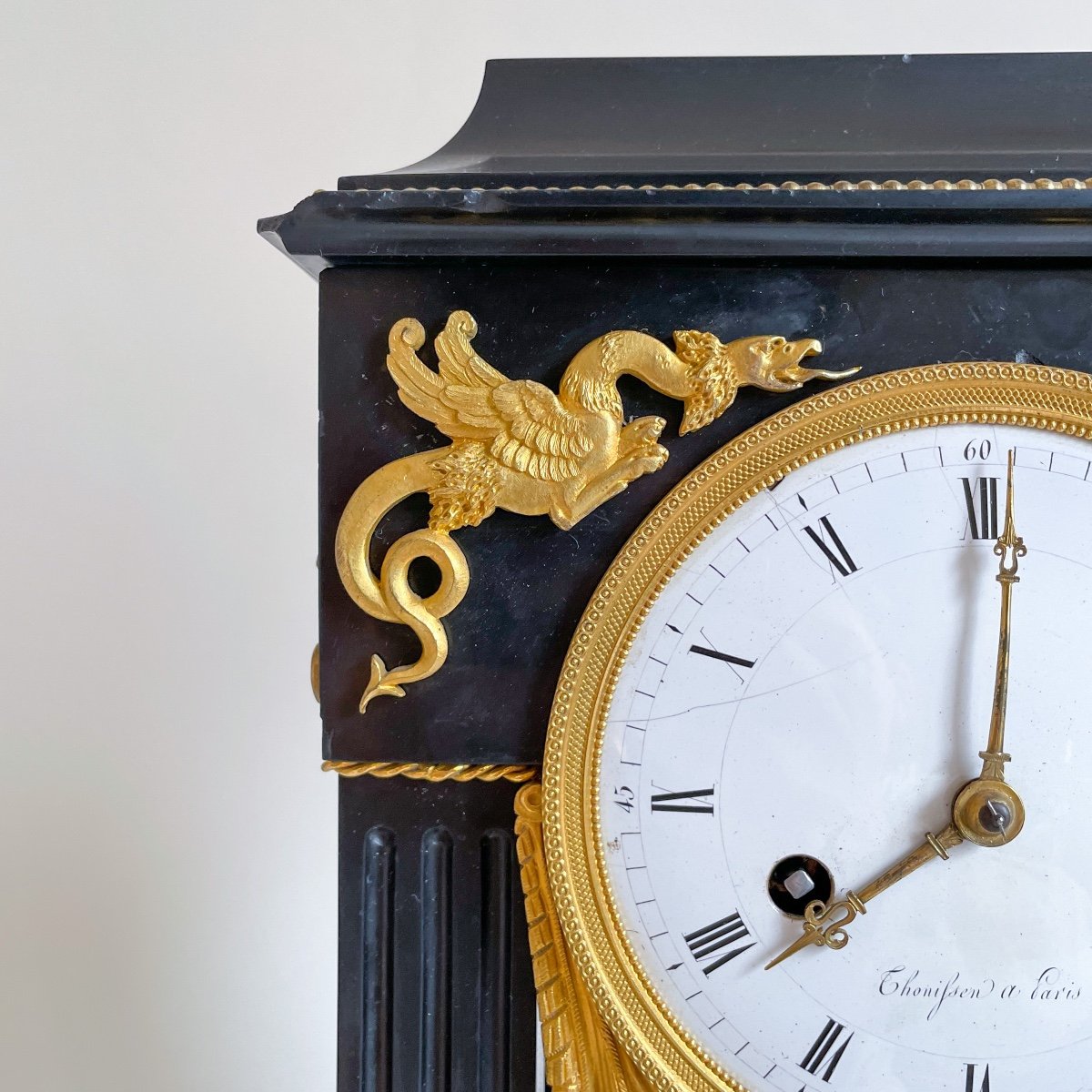 Thonifsen à Paris Empire Period Portico Clock Black Marble Gilt Bronze Early M XIXth Century-photo-6