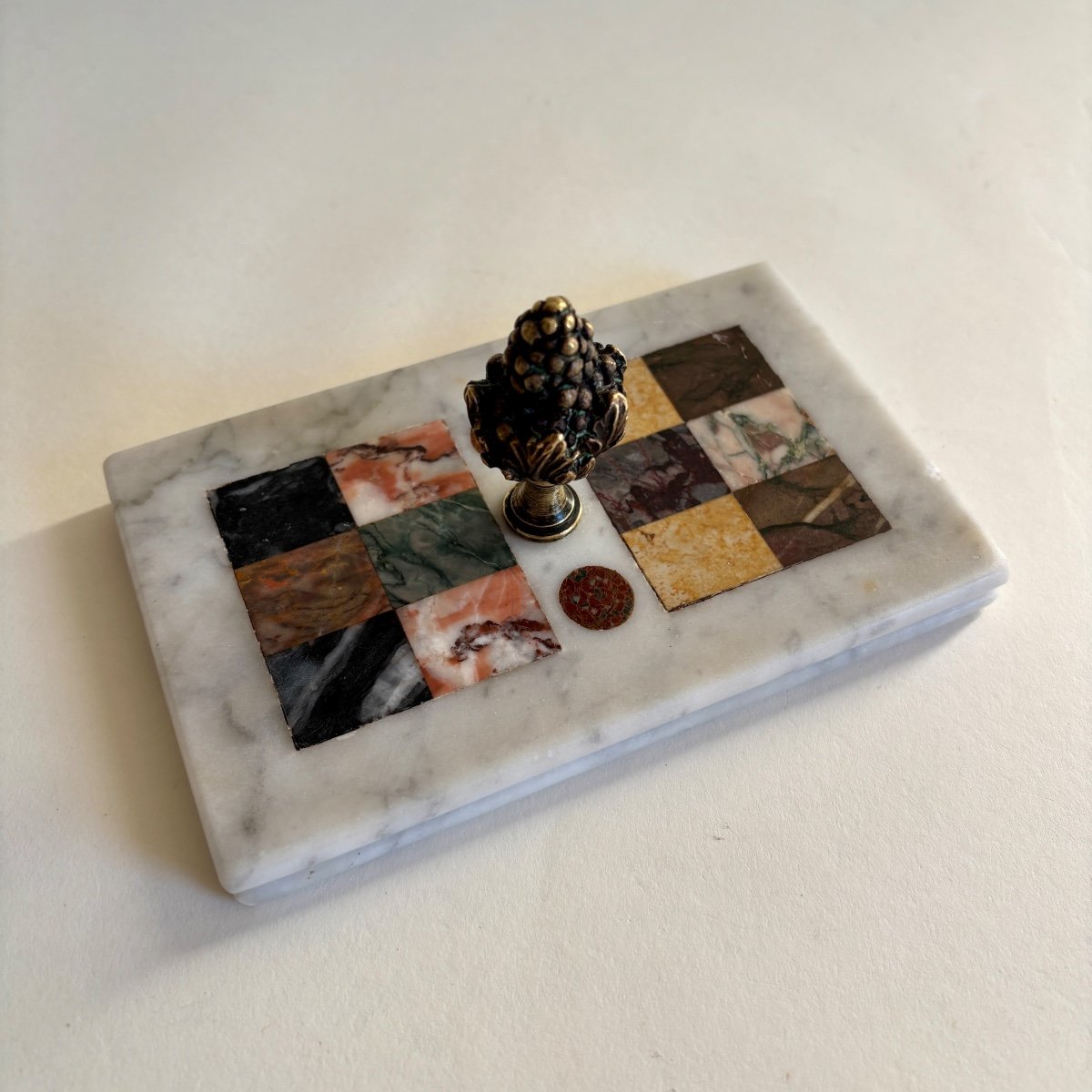 Italie Presse Papier Pietra Dura Marqueterie Marbre Florence Grand Tour XIX XXe-photo-2