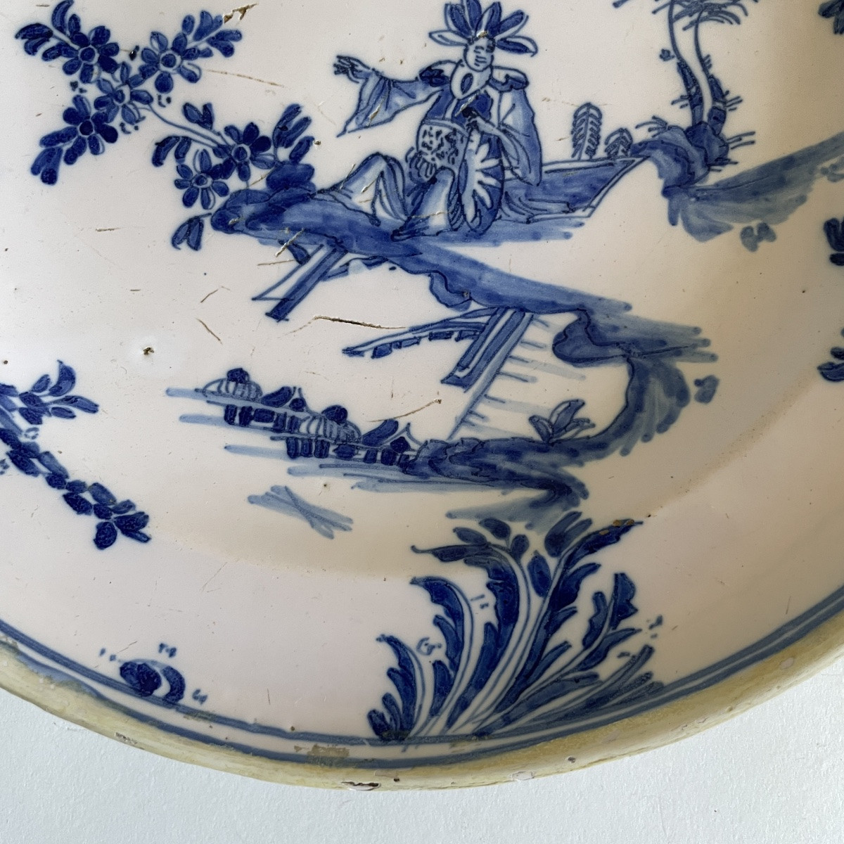 Manufacture Leroy Marseille Earthenware Plate Blue Camaïeu Chinese Decor 18th Century-photo-3