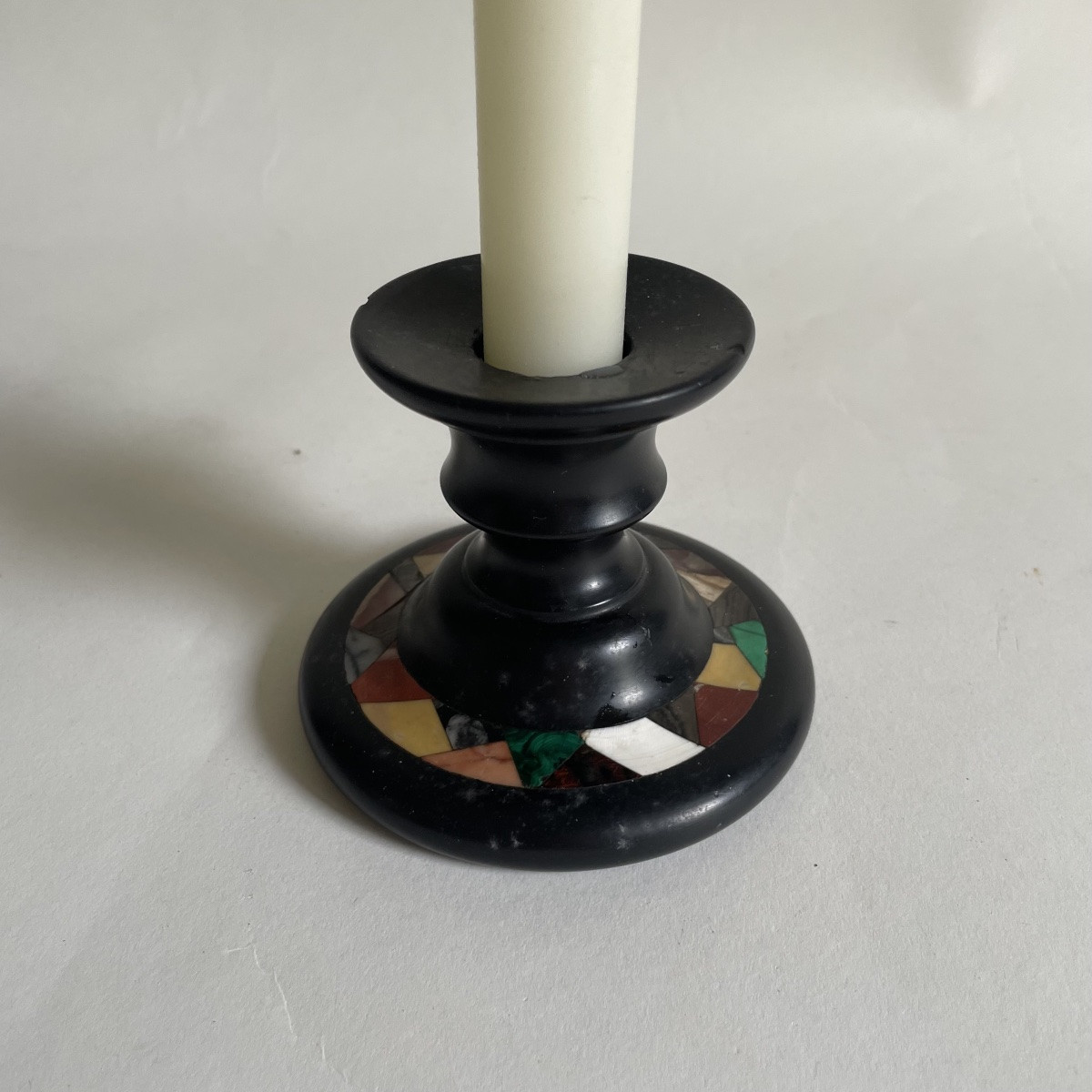 Grand Tour Marble Stone Marquetry Candle Holder Florence Italy Early 20th Century-photo-2