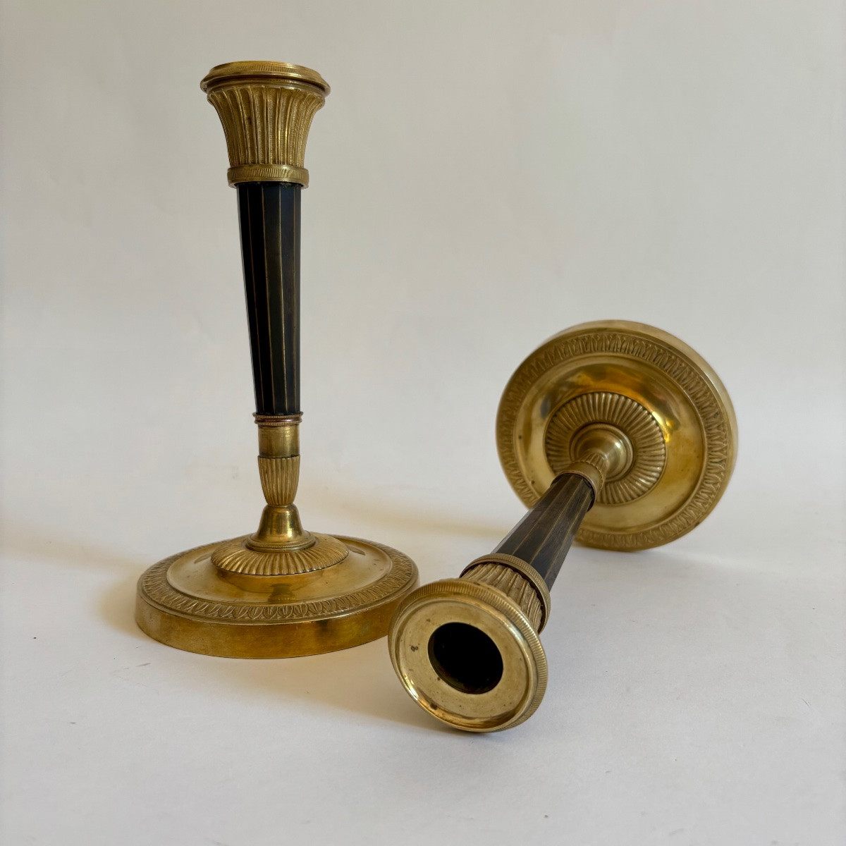 Claude Galle Candlesticks Flambeaux Fontainebleau Model Gilt Bronze XIX Empire-photo-1