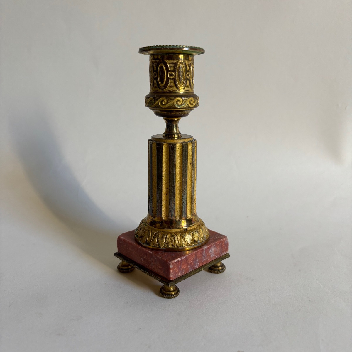 Louis XVI Style Gilt Bronze Marble Candle Holder Napoleon III-photo-2