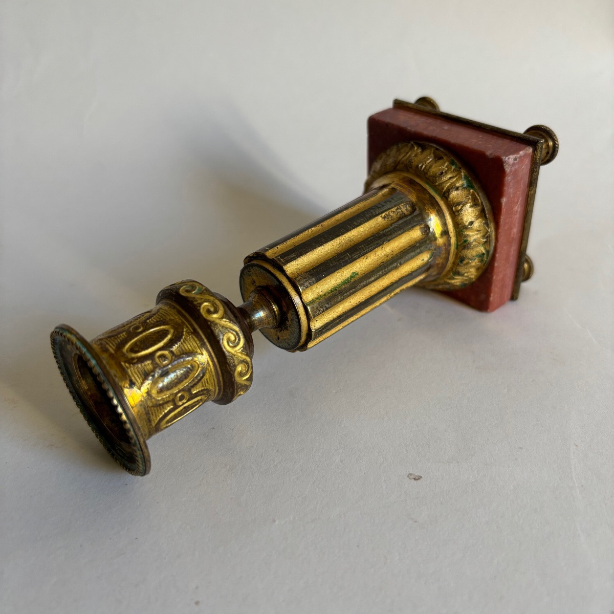 Louis XVI Style Gilt Bronze Marble Candle Holder Napoleon III-photo-1