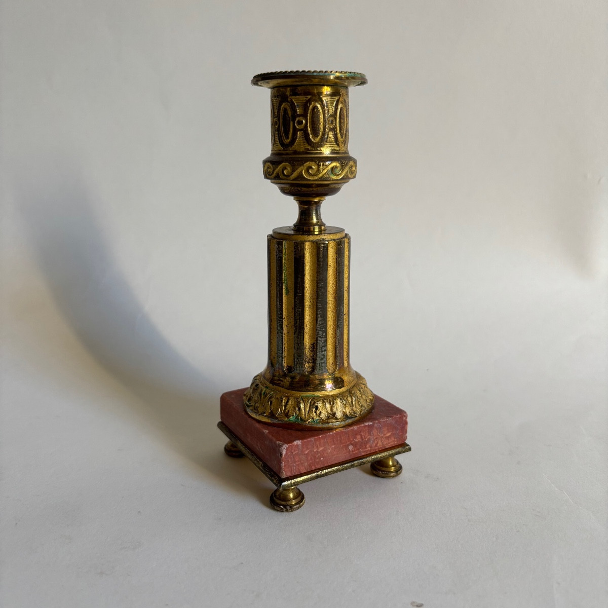 Louis XVI Style Gilt Bronze Marble Candle Holder Napoleon III