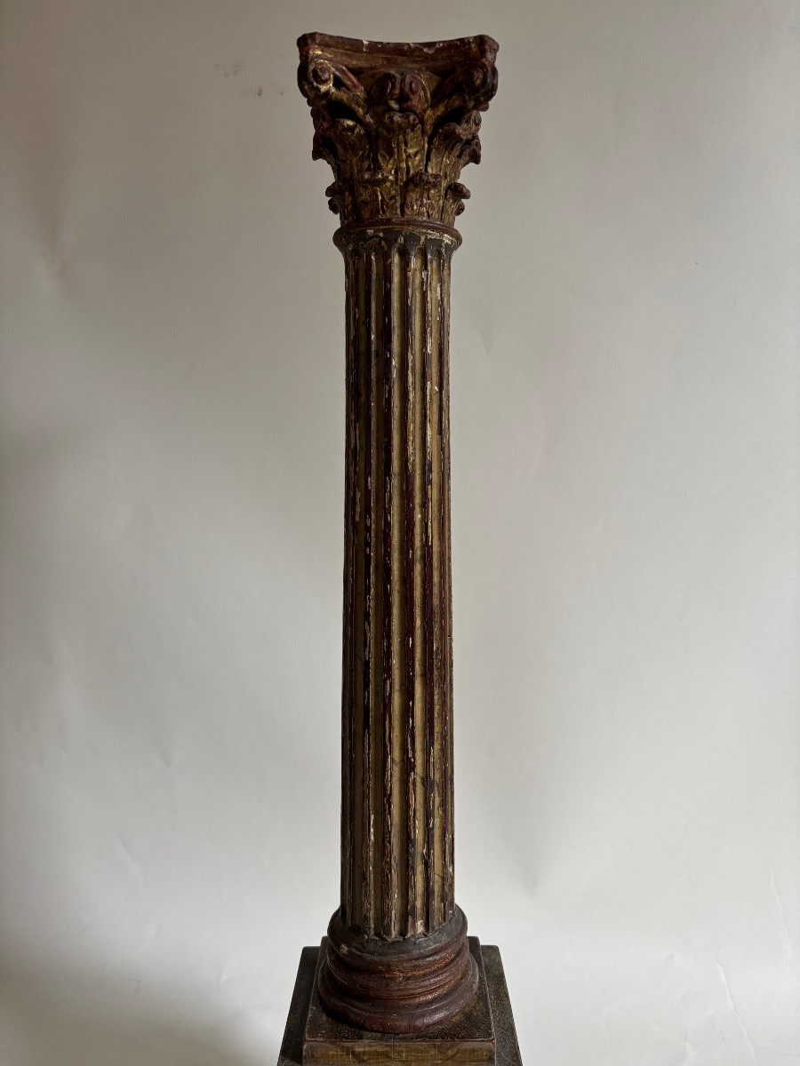 Colonne Corinthienne Bois Sculpte Époque Louis XVI empire Fin XVIIIe Début Xixe-photo-3