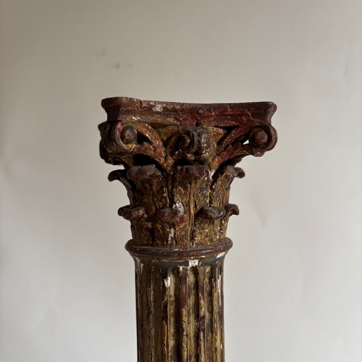 Colonne Corinthienne Bois Sculpte Époque Louis XVI empire Fin XVIIIe Début Xixe-photo-5