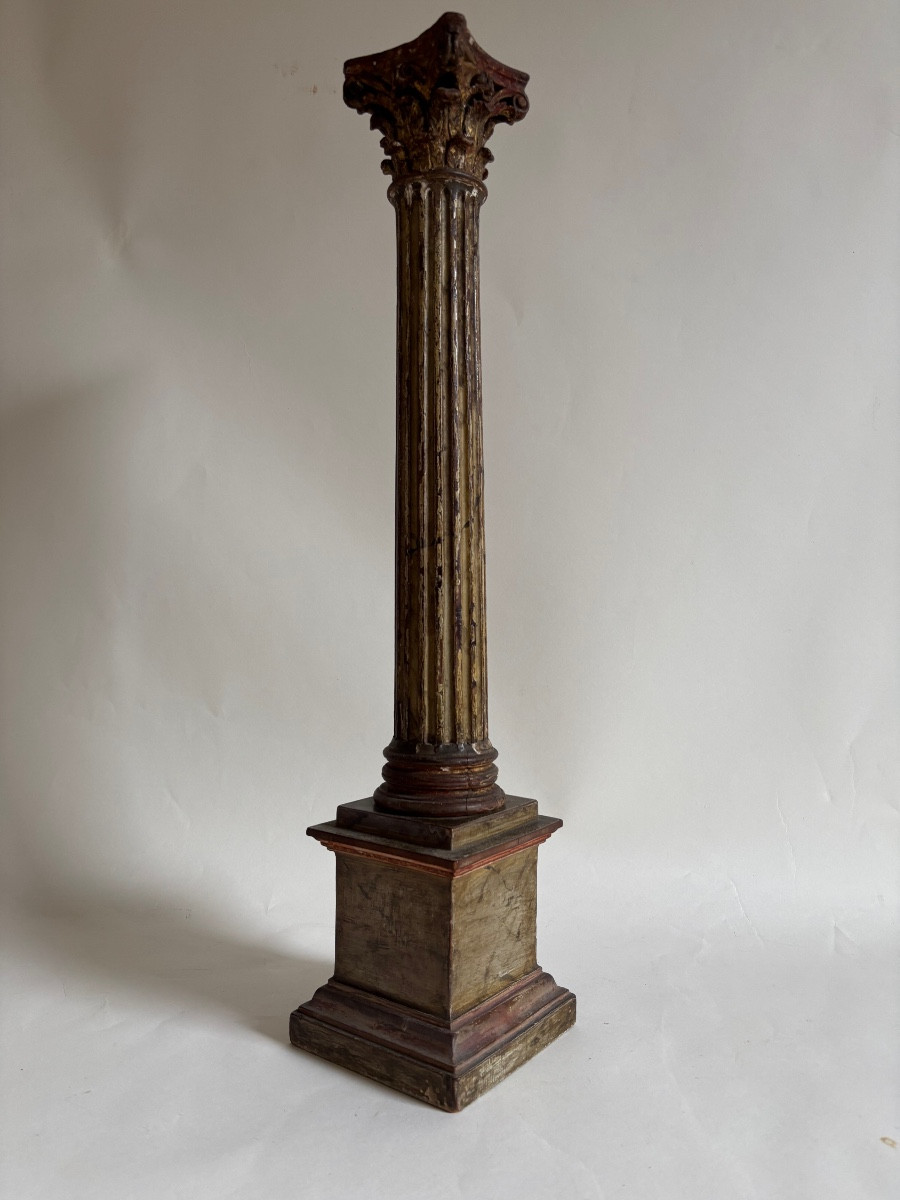 Colonne Corinthienne Bois Sculpte Époque Louis XVI empire Fin XVIIIe Début Xixe