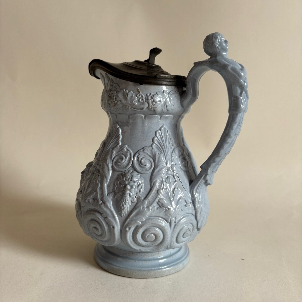  Angleterre Royaume Uni UK Pichet Revival Ridgway Et Co Bacchus Étain XIXe -photo-3