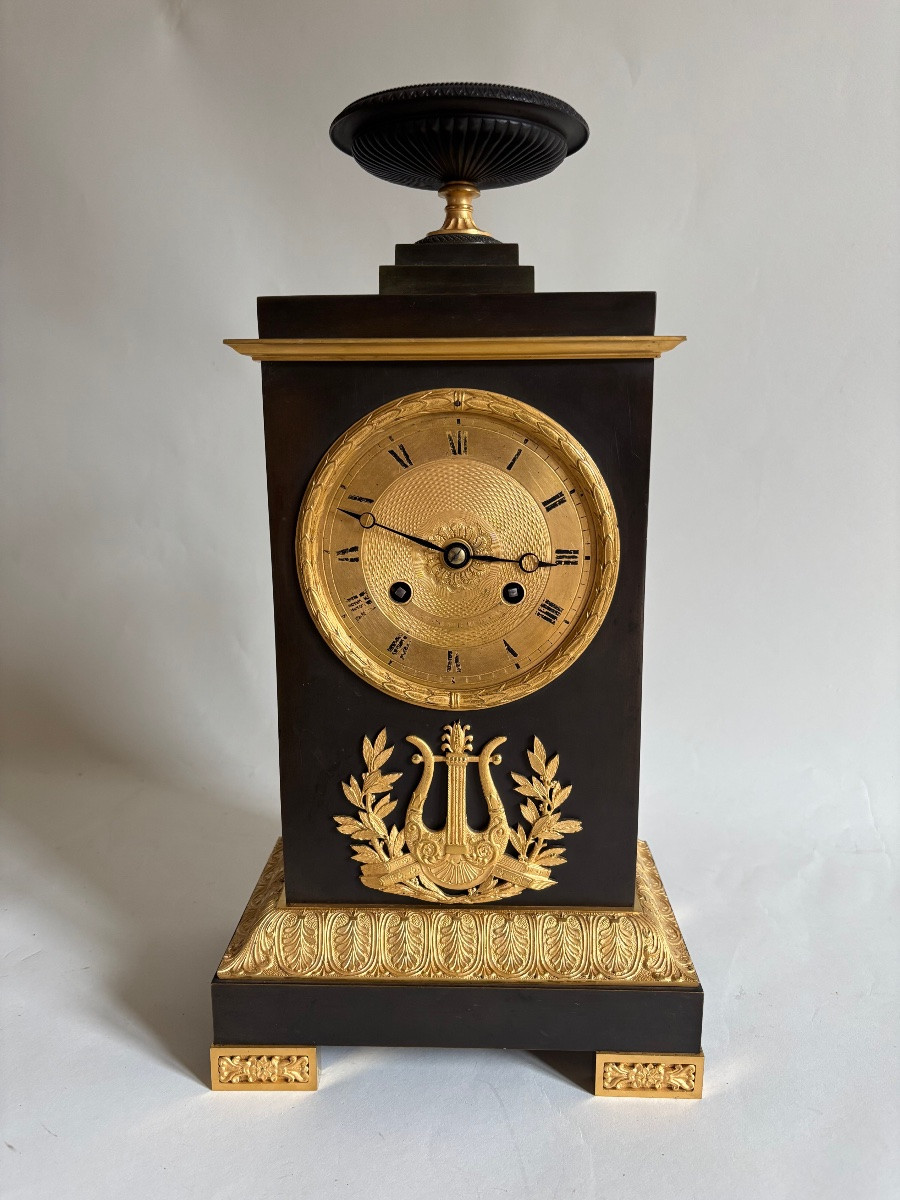 Empire Restoration Period Clock, Gilt Bronze, 19th Century, Clockmaker Mallet, Orléans Duc -photo-2