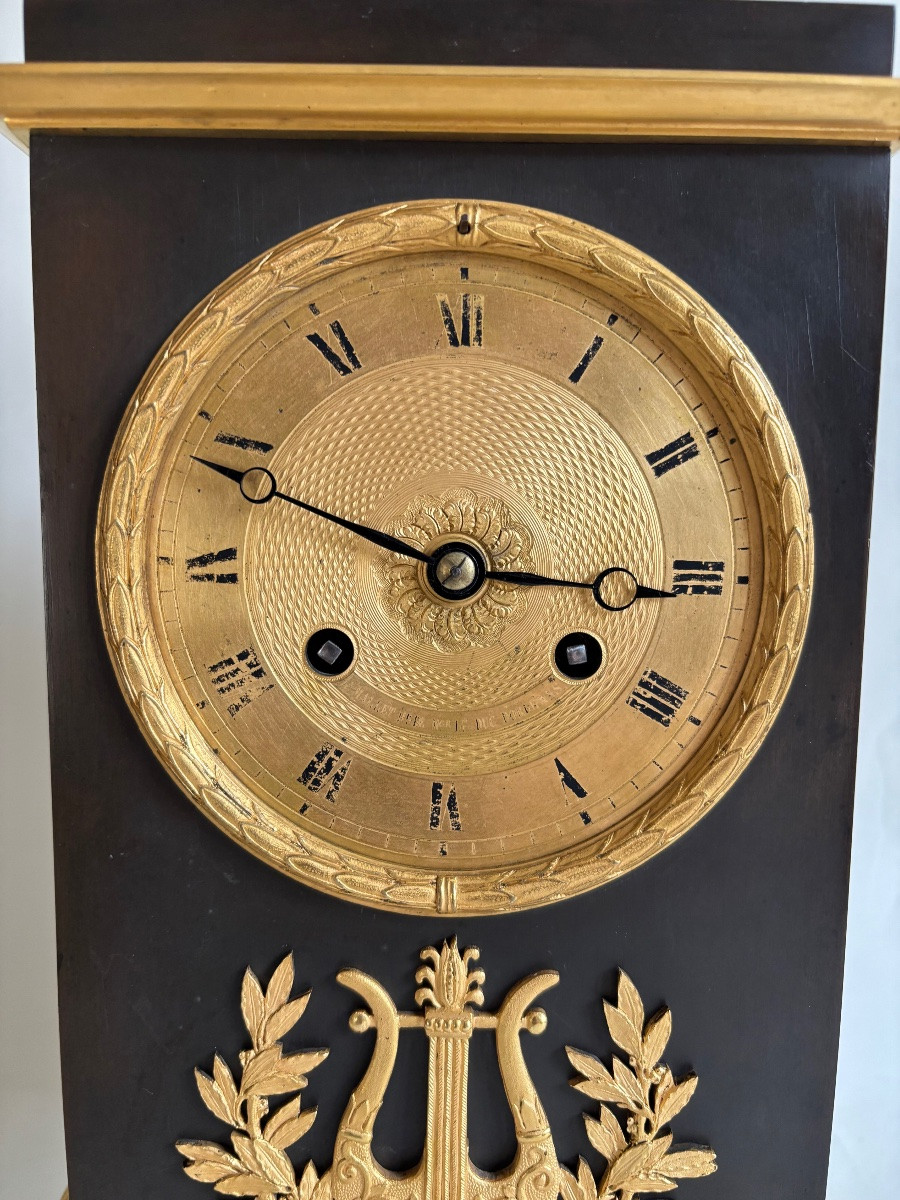 Empire Restoration Period Clock, Gilt Bronze, 19th Century, Clockmaker Mallet, Orléans Duc -photo-4