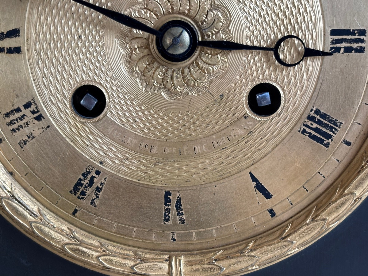 Empire Restoration Period Clock, Gilt Bronze, 19th Century, Clockmaker Mallet, Orléans Duc -photo-5