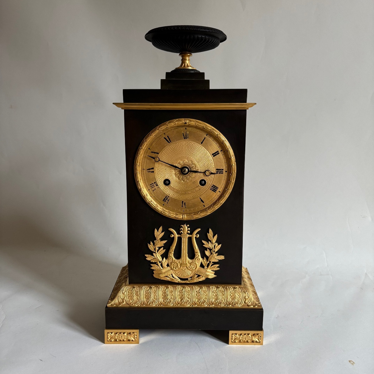Empire Restoration Period Clock, Gilt Bronze, 19th Century, Clockmaker Mallet, Orléans Duc 