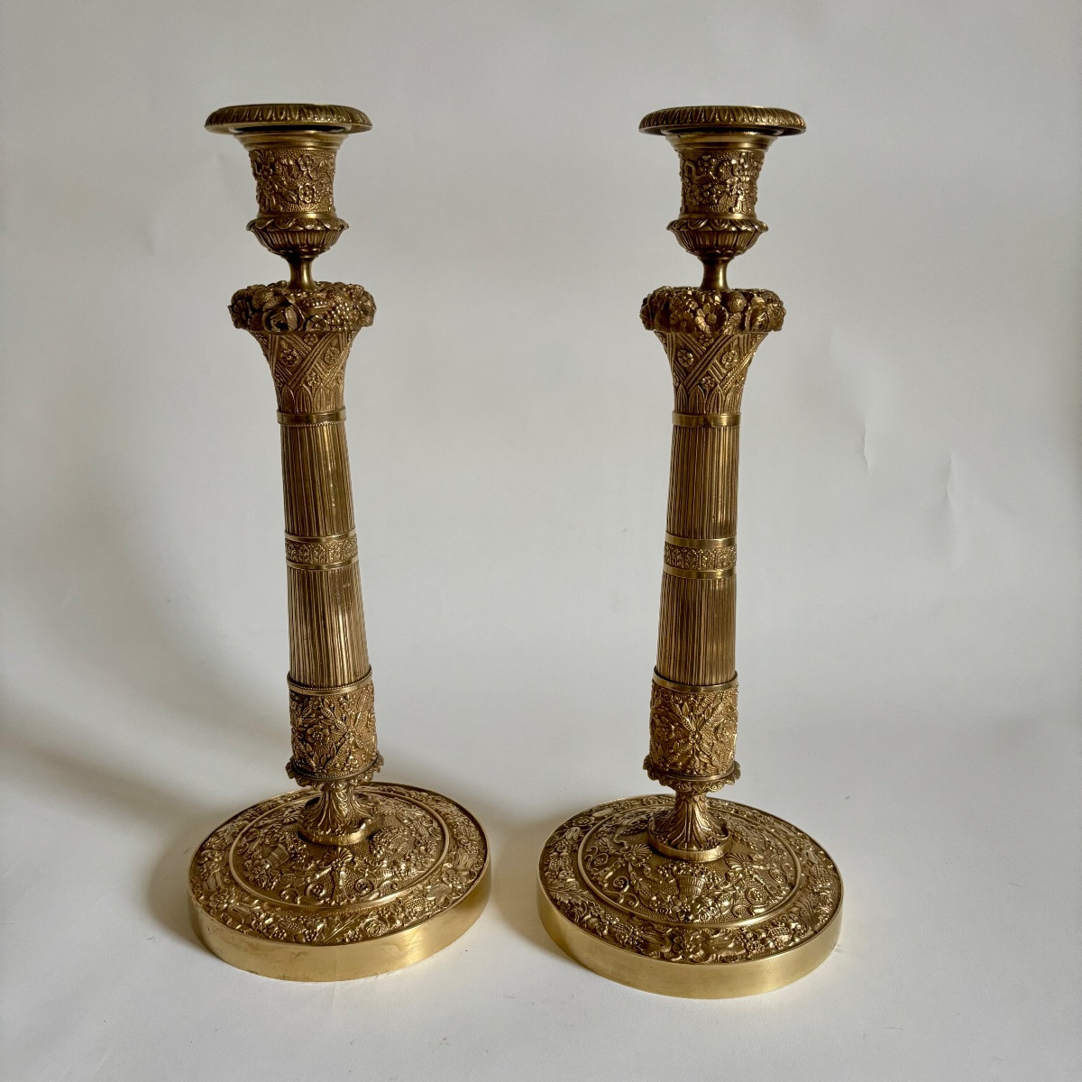 Importante Paire De Bougeoirs Flambeaux Bronze Époque empire Restauration XIXe  Charles X-photo-3