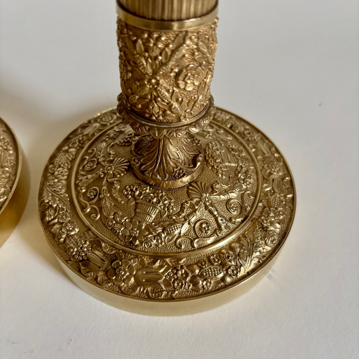 Importante Paire De Bougeoirs Flambeaux Bronze Époque empire Restauration XIXe  Charles X-photo-4