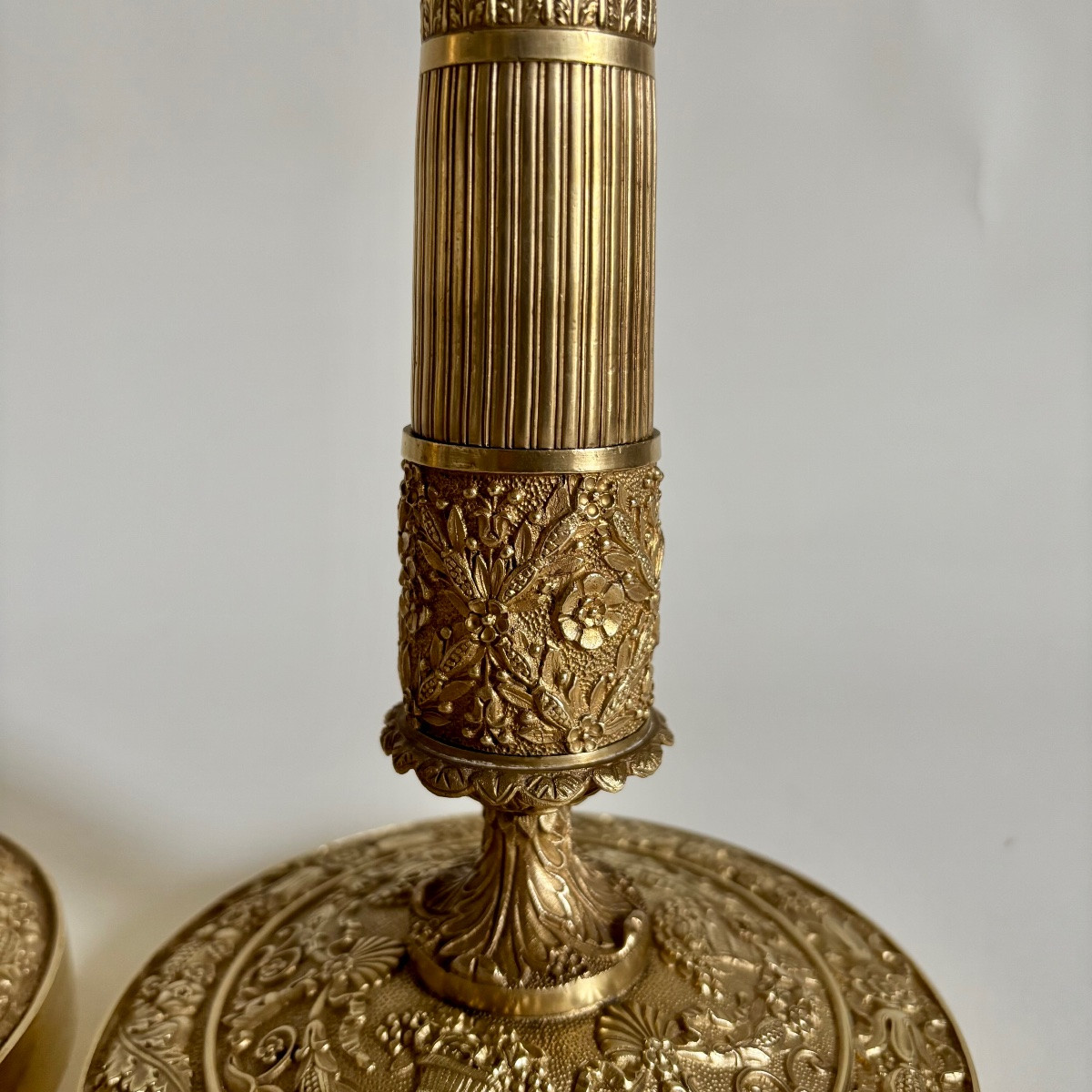 Importante Paire De Bougeoirs Flambeaux Bronze Époque empire Restauration XIXe  Charles X-photo-1