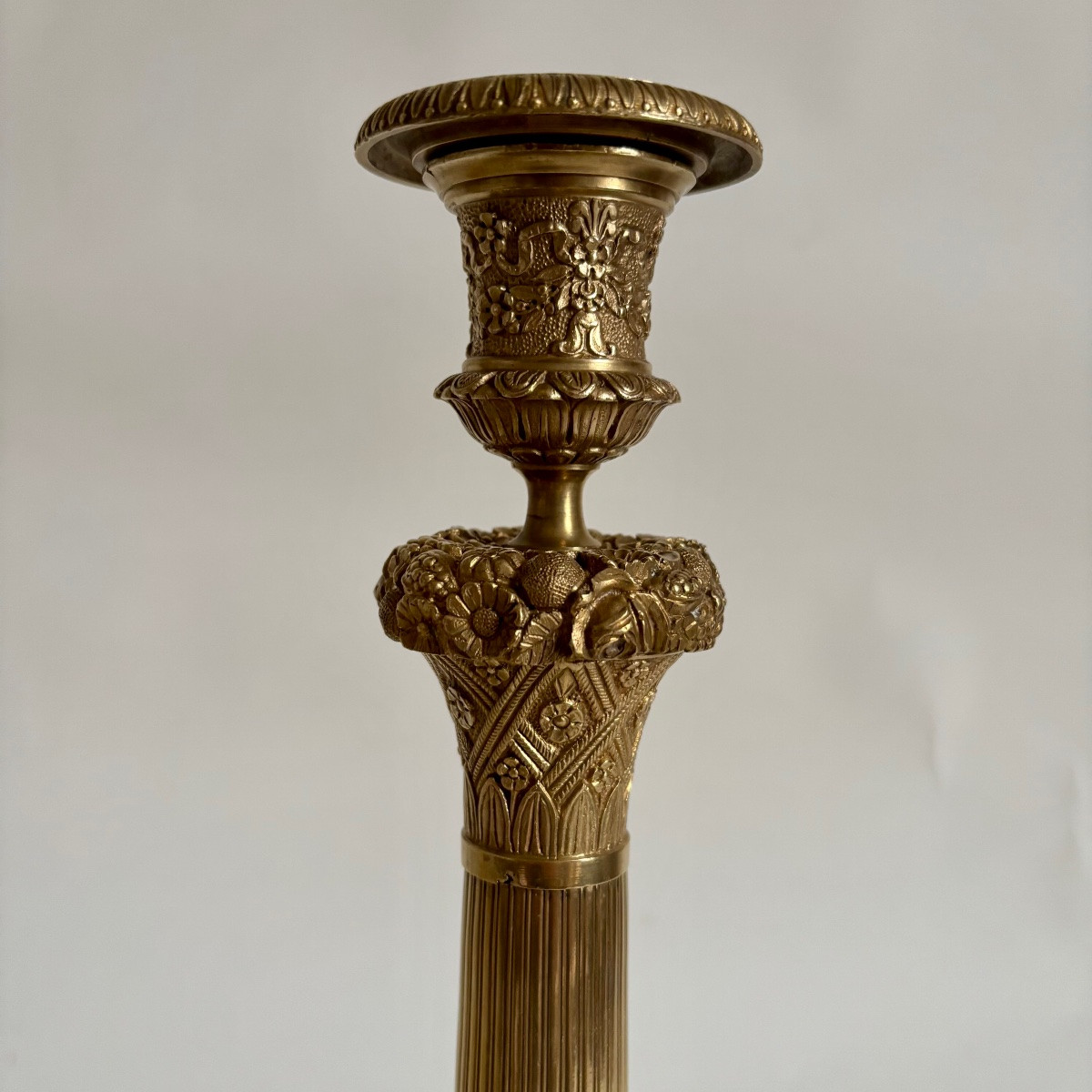 Importante Paire De Bougeoirs Flambeaux Bronze Époque empire Restauration XIXe  Charles X-photo-2