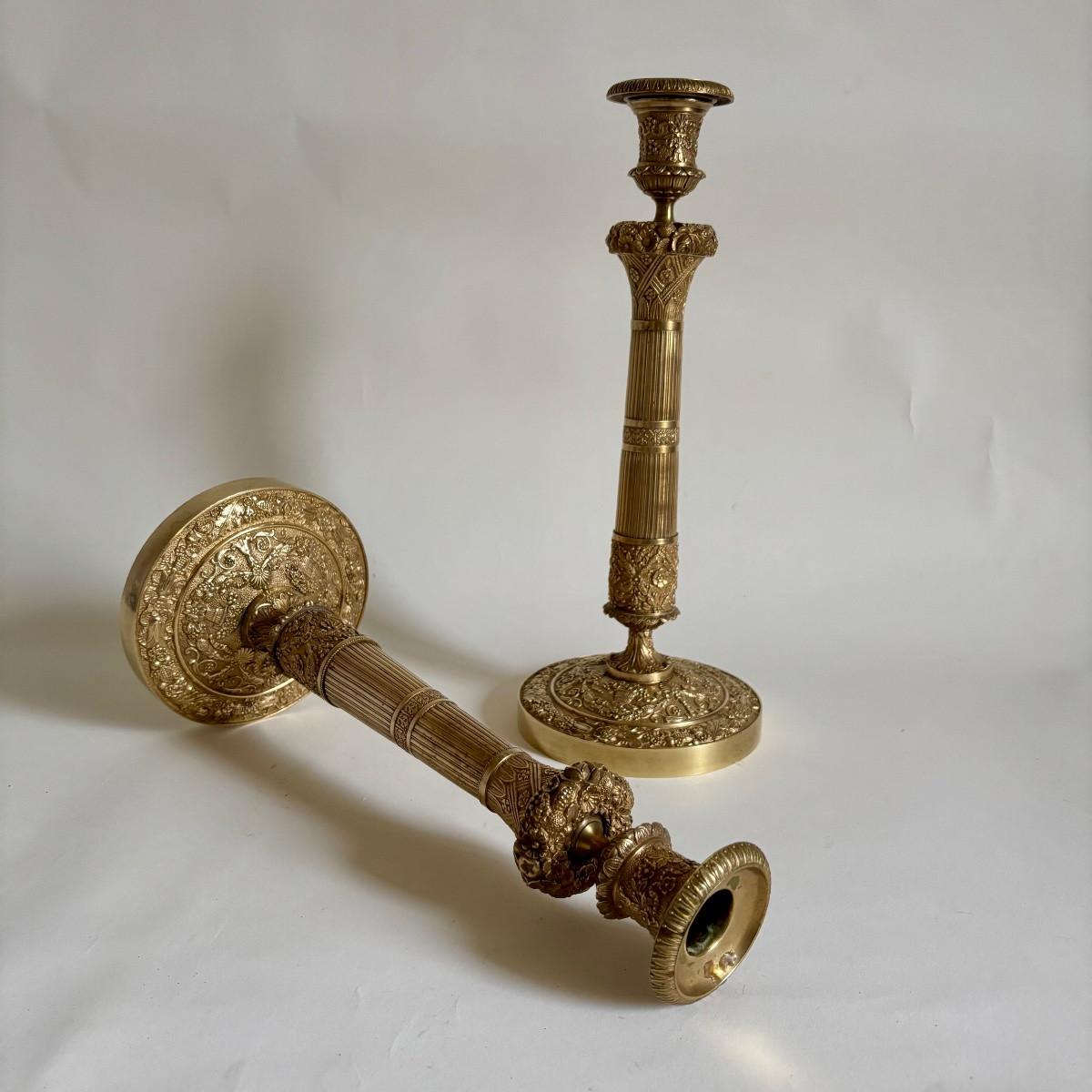 Importante Paire De Bougeoirs Flambeaux Bronze Époque empire Restauration XIXe  Charles X-photo-3