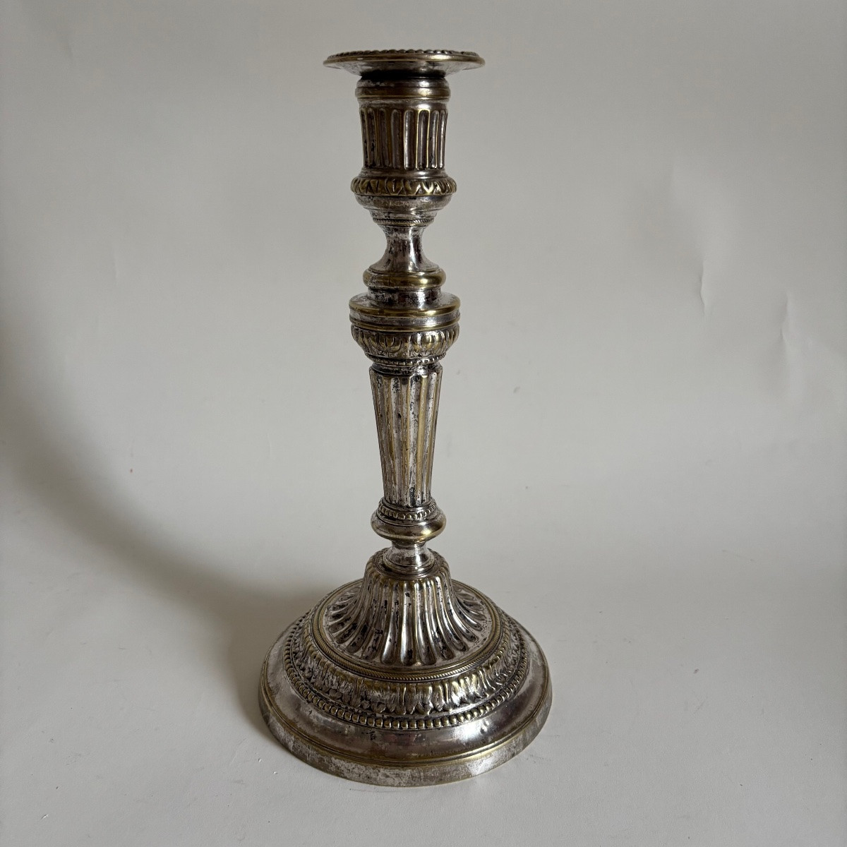 Three Louis XVI Period Silvered Bronze Candlesticks, 18th Century-photo-3