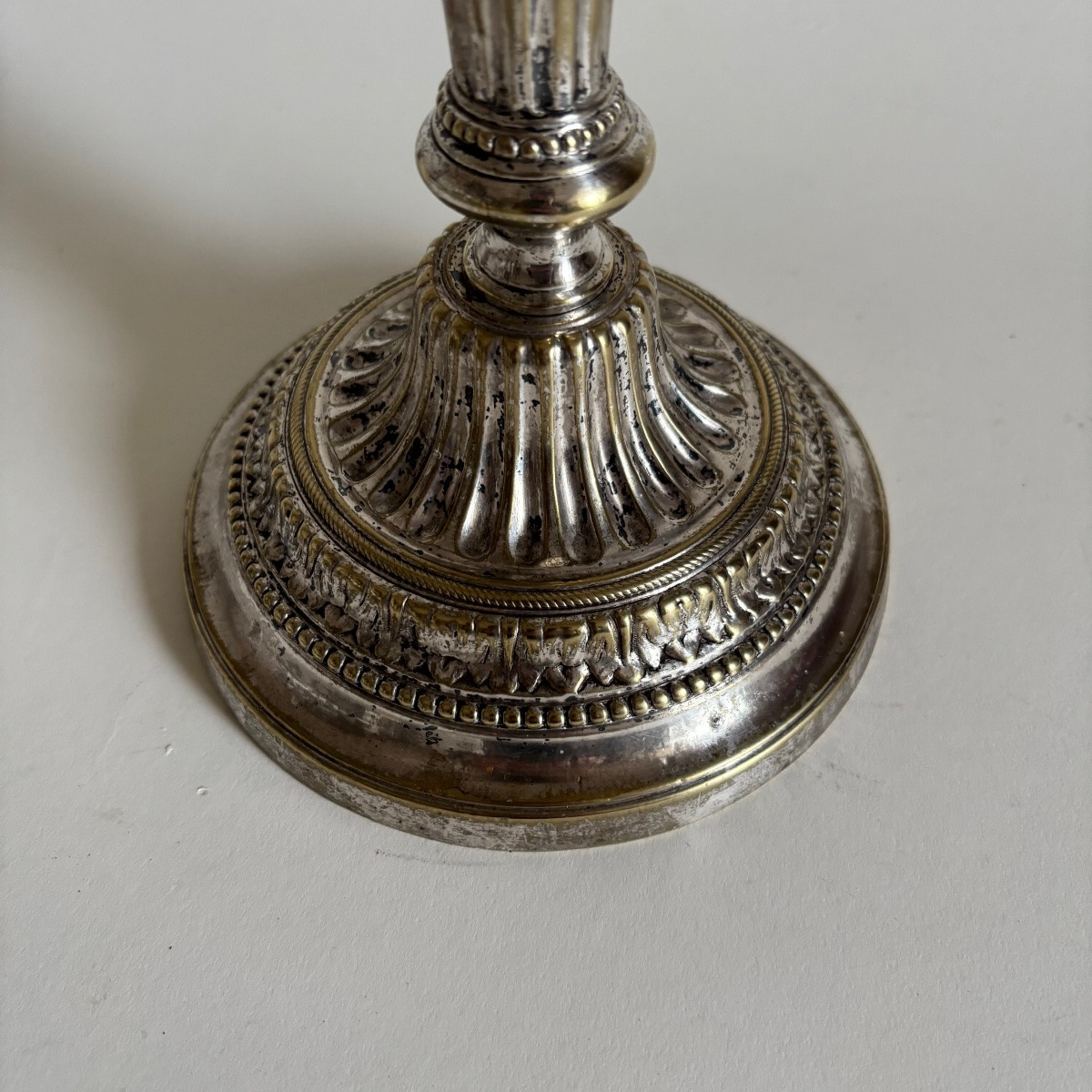 Three Louis XVI Period Silvered Bronze Candlesticks, 18th Century-photo-4