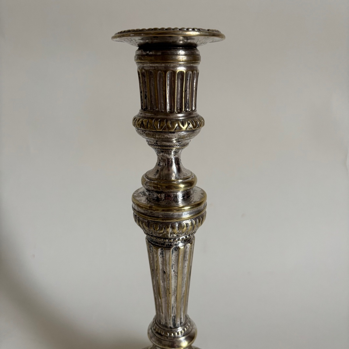 Three Louis XVI Period Silvered Bronze Candlesticks, 18th Century-photo-1