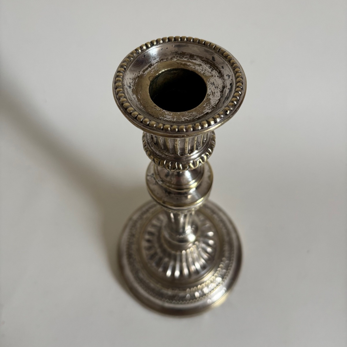 Three Louis XVI Period Silvered Bronze Candlesticks, 18th Century-photo-2