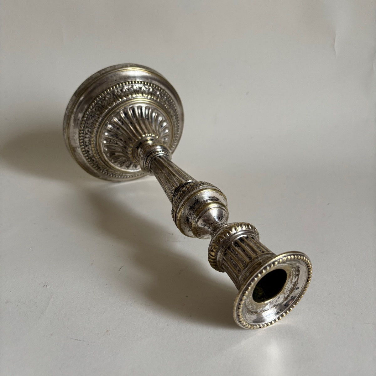 Three Louis XVI Period Silvered Bronze Candlesticks, 18th Century-photo-3