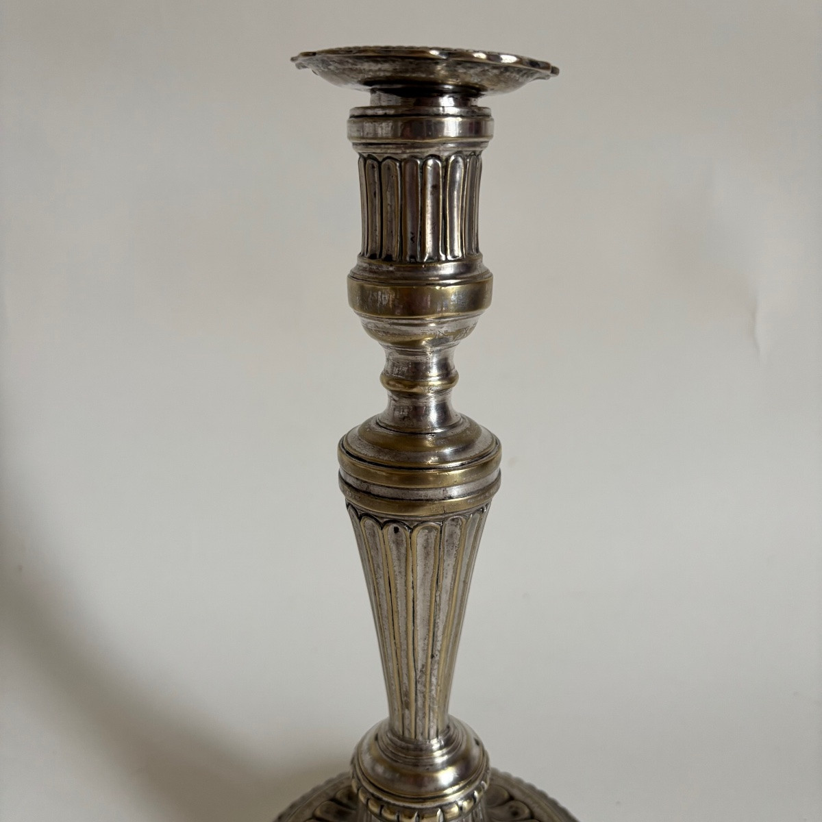Three Louis XVI Period Silvered Bronze Candlesticks, 18th Century-photo-5