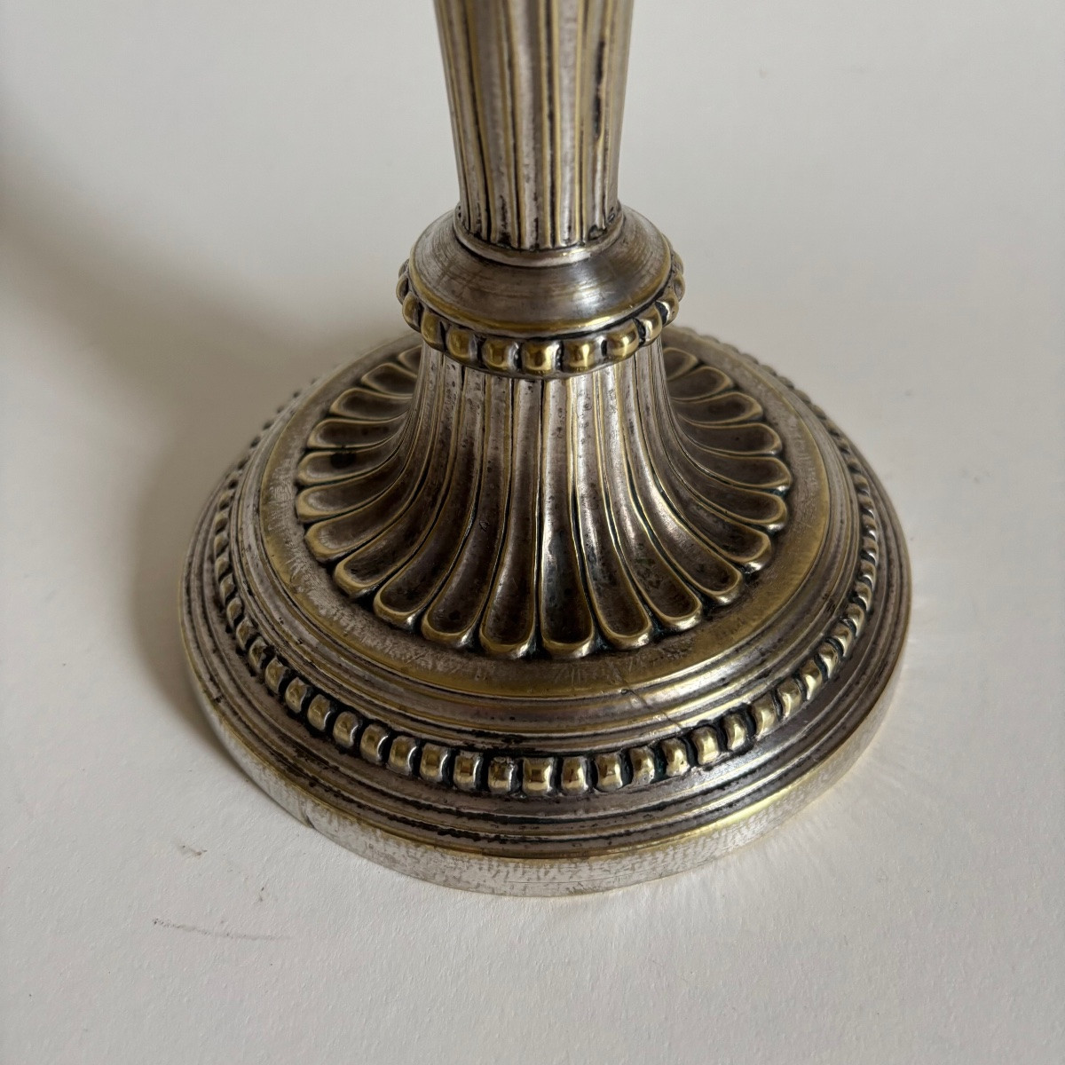 Three Louis XVI Period Silvered Bronze Candlesticks, 18th Century-photo-7