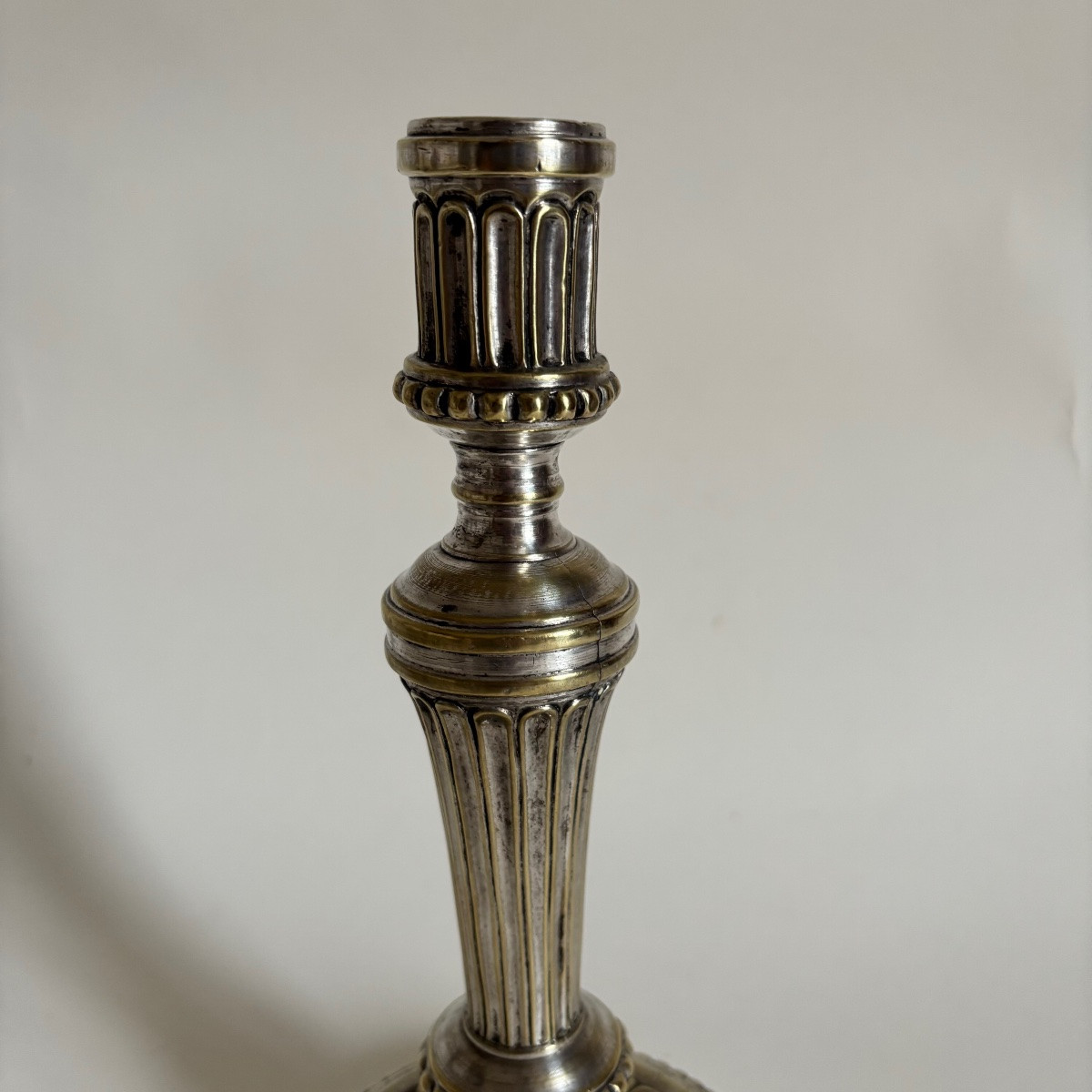 Three Louis XVI Period Silvered Bronze Candlesticks, 18th Century-photo-8