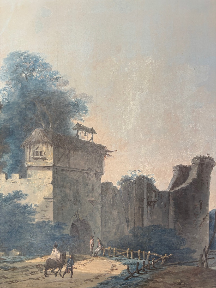 Pierre-Antoine Mongin (1761-1827) Château Thierry Gouache Fin Du XVIIIe Siècle Aisne  epoque-photo-4