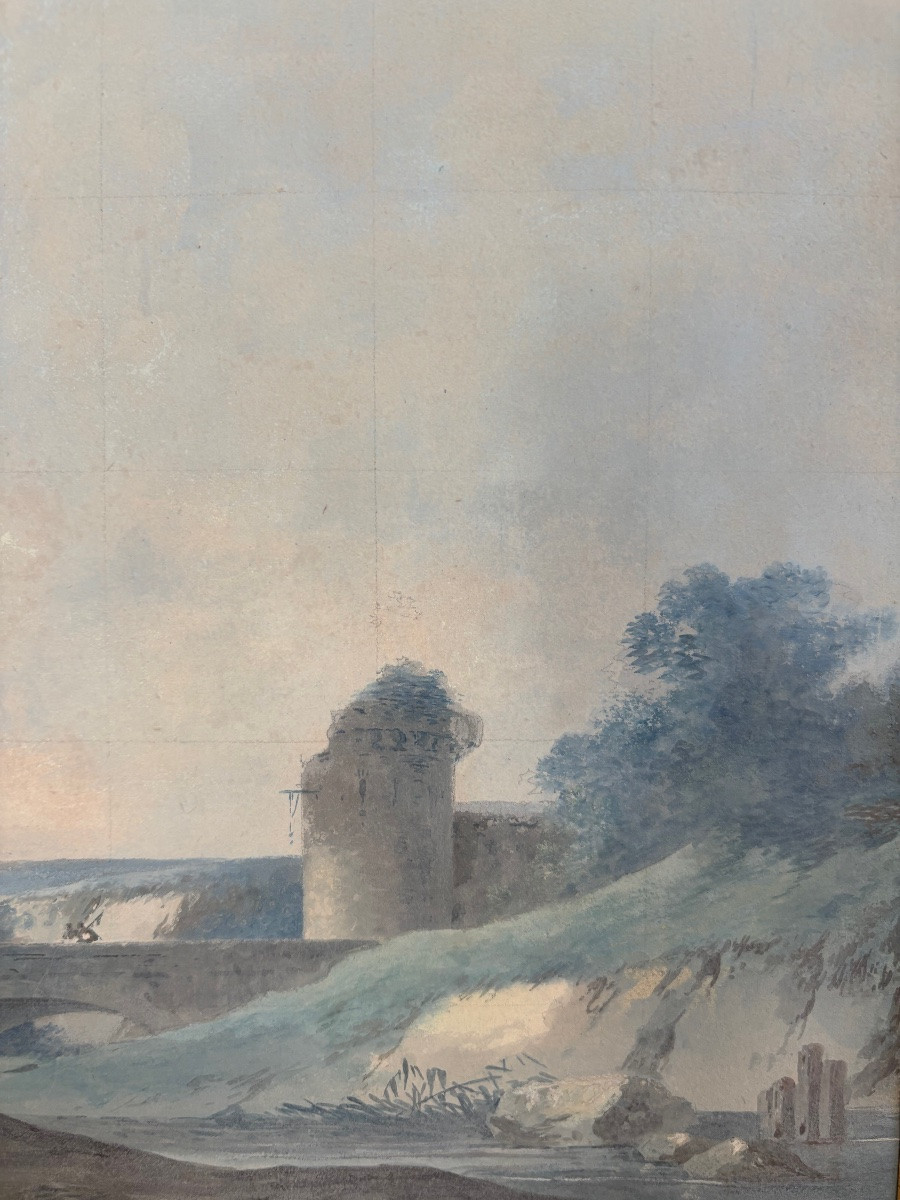 Pierre-Antoine Mongin (1761-1827) Château Thierry Gouache Fin Du XVIIIe Siècle Aisne  epoque-photo-1