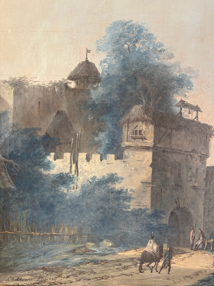 Pierre-Antoine Mongin (1761-1827) Château Thierry Gouache Fin Du XVIIIe Siècle Aisne  epoque-photo-3