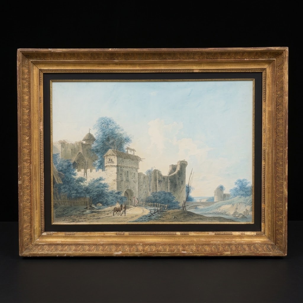 Pierre-antoine Mongin (1761-1827) Château Thierry Gouache Late 18th Century Aisne Period