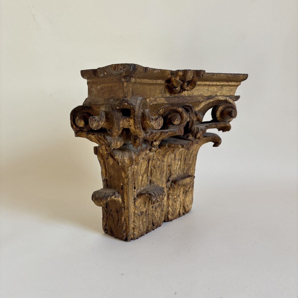 Pilaster, Gilded Wood Capital, Louis XVI Period, 18th Century, Corinthian Order -photo-2