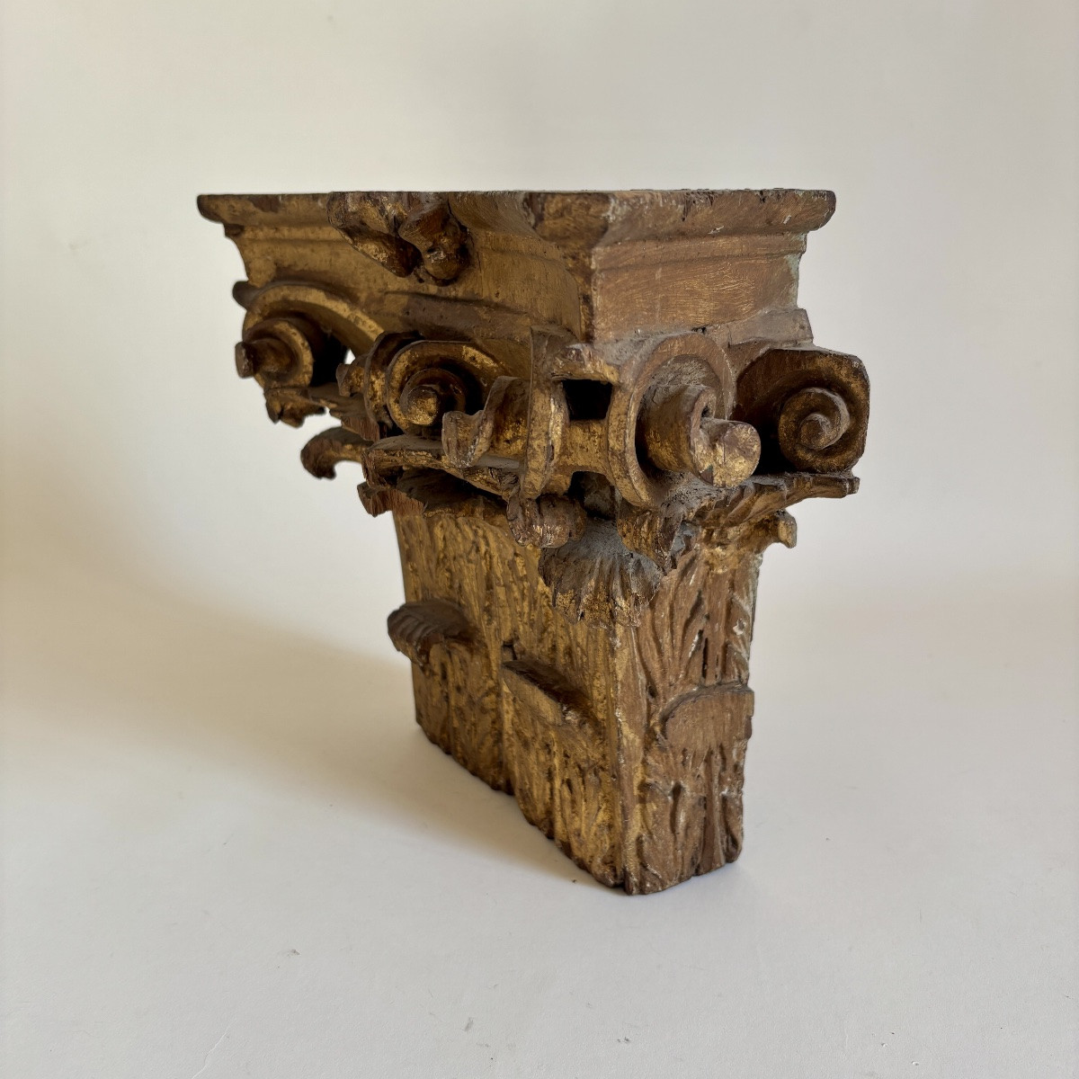 Pilaster, Gilded Wood Capital, Louis XVI Period, 18th Century, Corinthian Order -photo-1