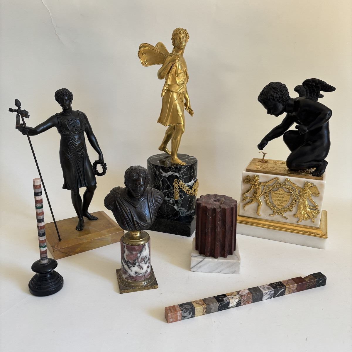 French School Charles X Period Warrior Bronze Yellow Marble Sienna 19th Century Large Lap-photo-7