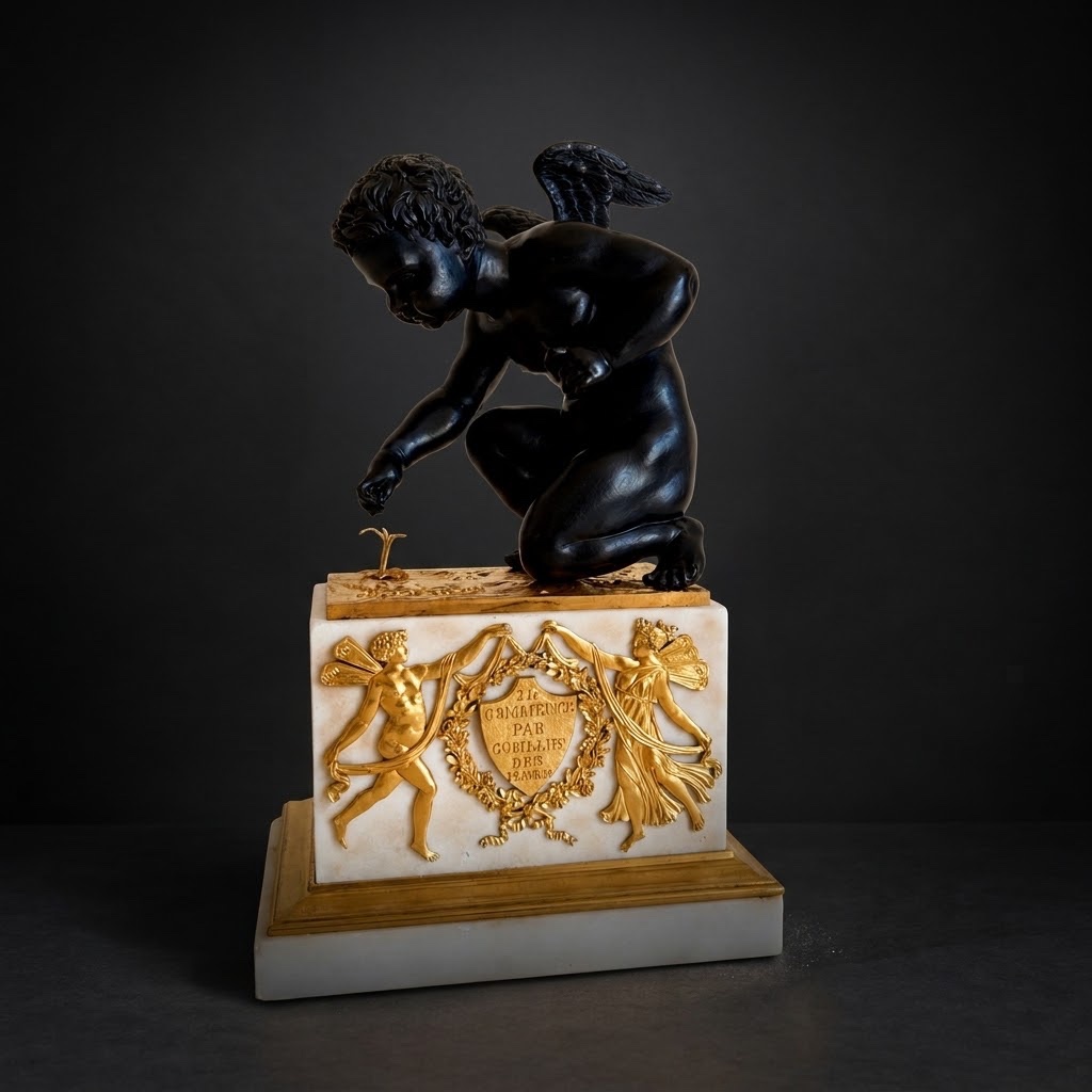 étienne Blavet (1751–1827)  Group Of Putti In Gilded Bronze And Marble, Empire Style, Early 19th Century 