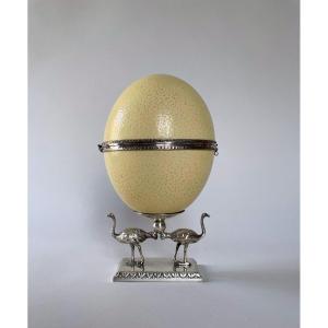 Naturalia: Cup, Ostrich Egg, Silver-plated Metal, 20th Century Curiosa 