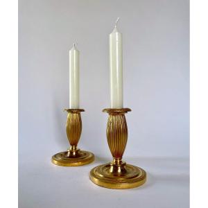 Thomire Duterme Et Cie, Toilet Candlesticks Known As "gossips", Gilt Bronze, 19th Century Empire Period