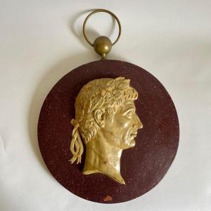 According To Antiquity Tondo Medallion In Earthenware Imitation Porphyry Marble Roman Emperor Caesar
