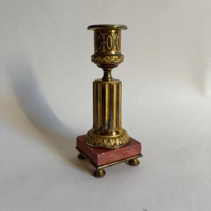 Louis XVI Style Gilt Bronze Marble Candle Holder Napoleon III