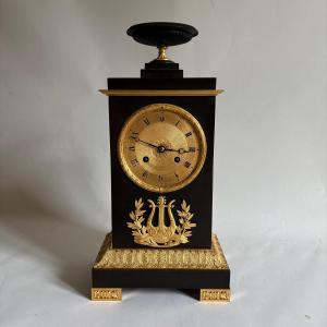 Empire Restoration Period Clock, Gilt Bronze, 19th Century, Clockmaker Mallet, Orléans Duc 