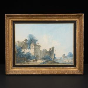 Pierre-antoine Mongin (1761-1827) Château Thierry Gouache Late 18th Century Aisne Period