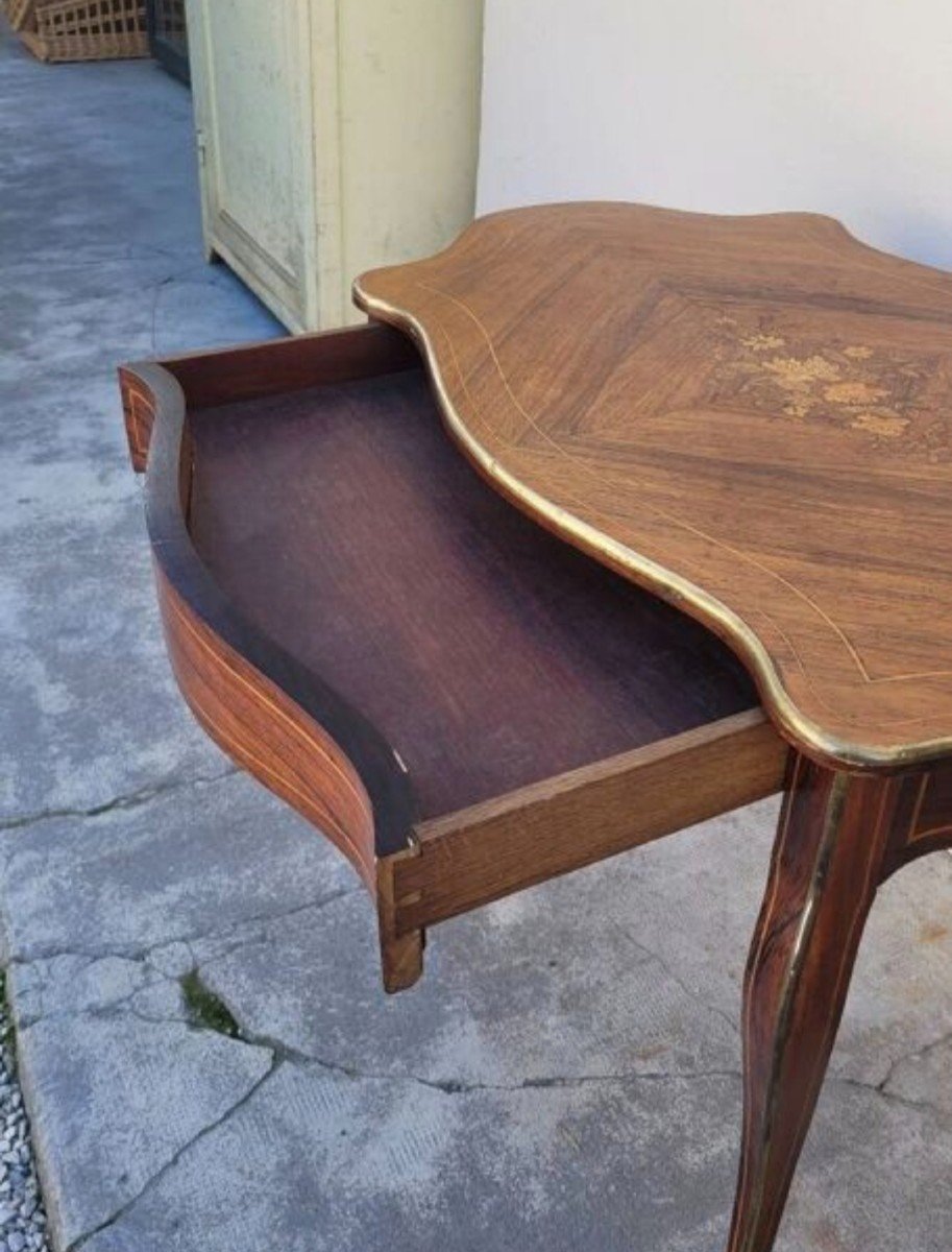 Table Bureau De Milieu De Forme Violonnée Napoléon III 19éme En Marqueterie -photo-3