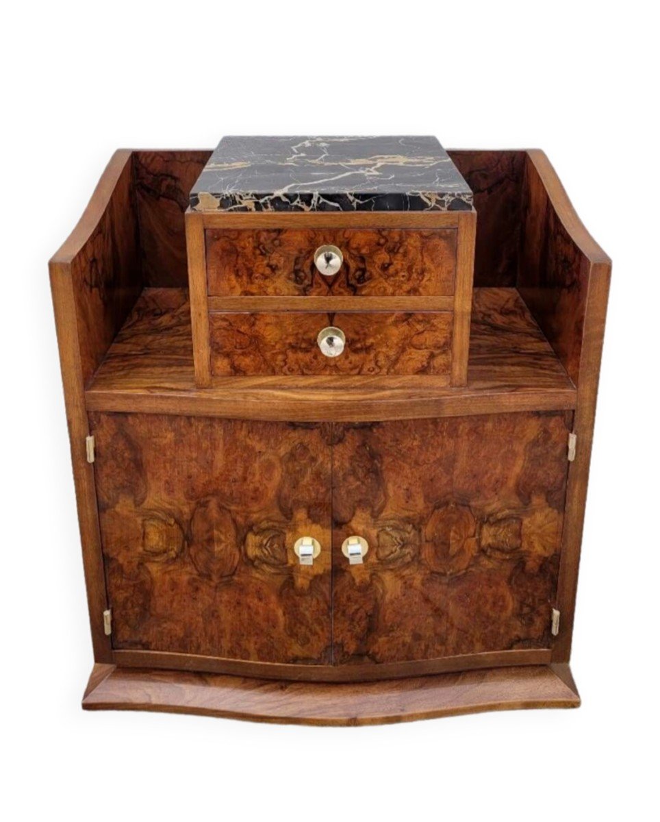 Art Deco Period Bedside Commode In Walnut Burl 1930s-photo-2