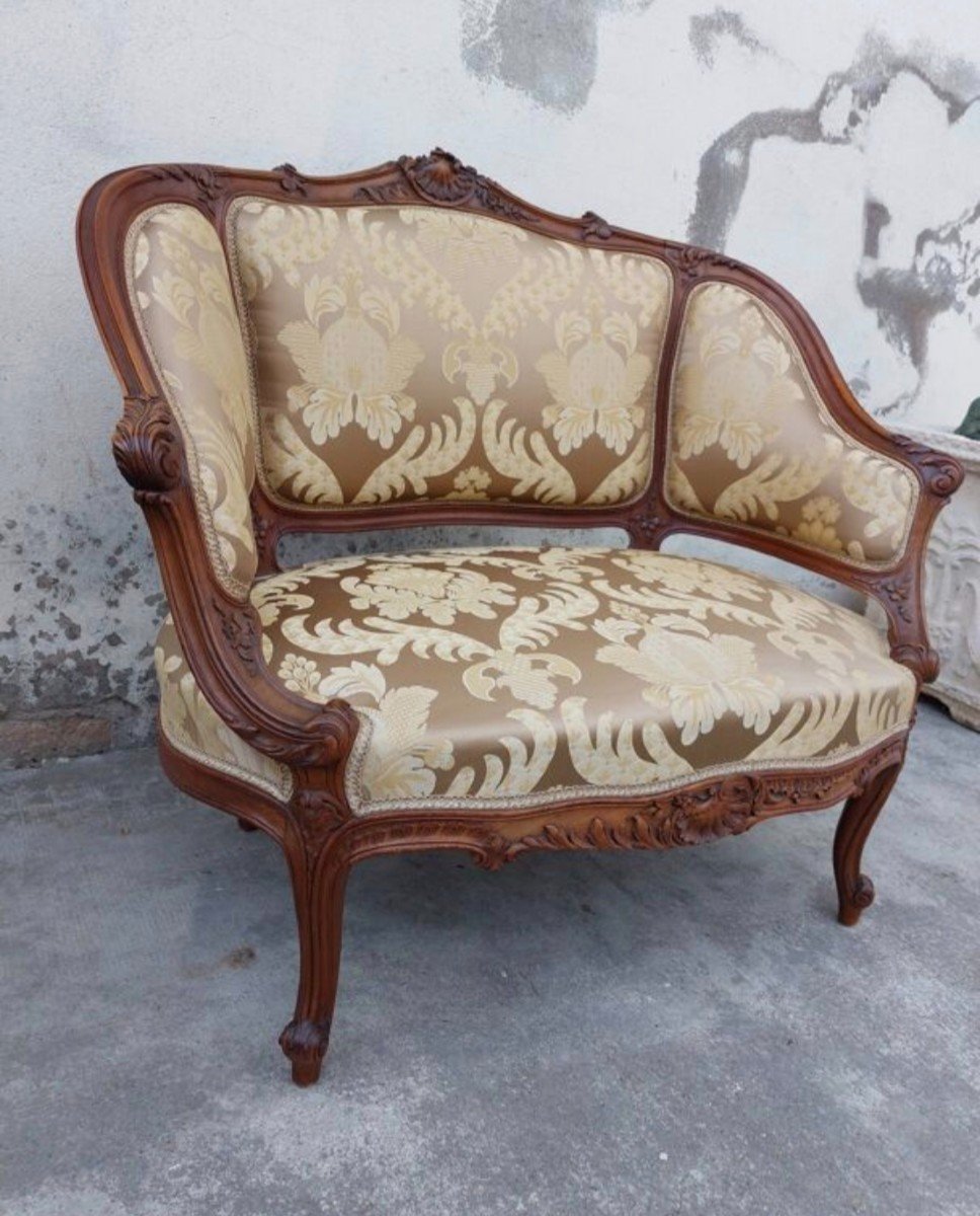 Louis XV Bergère Armchair In Carved Walnut 19th -photo-1