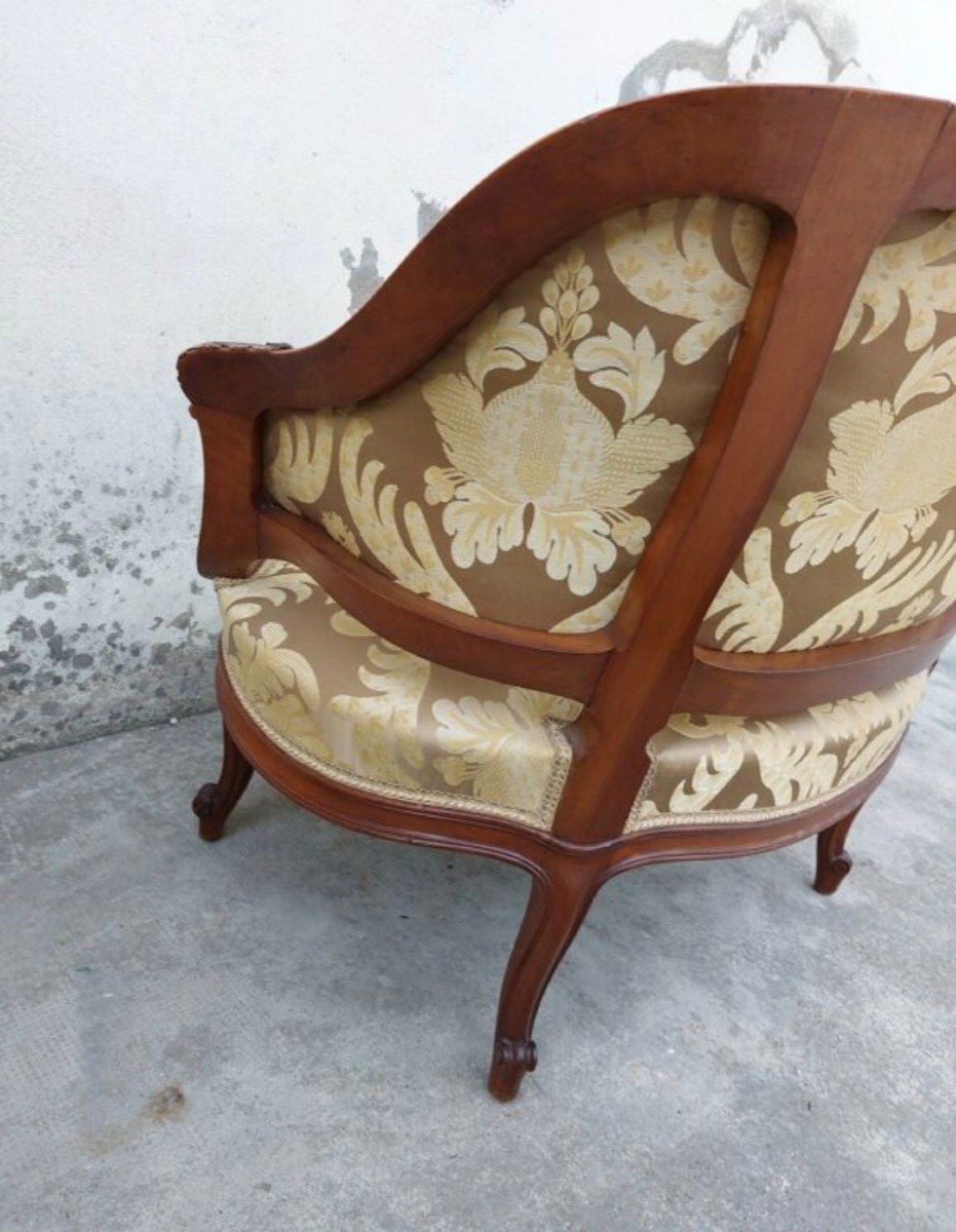 Louis XV Bergère Armchair In Carved Walnut 19th -photo-6